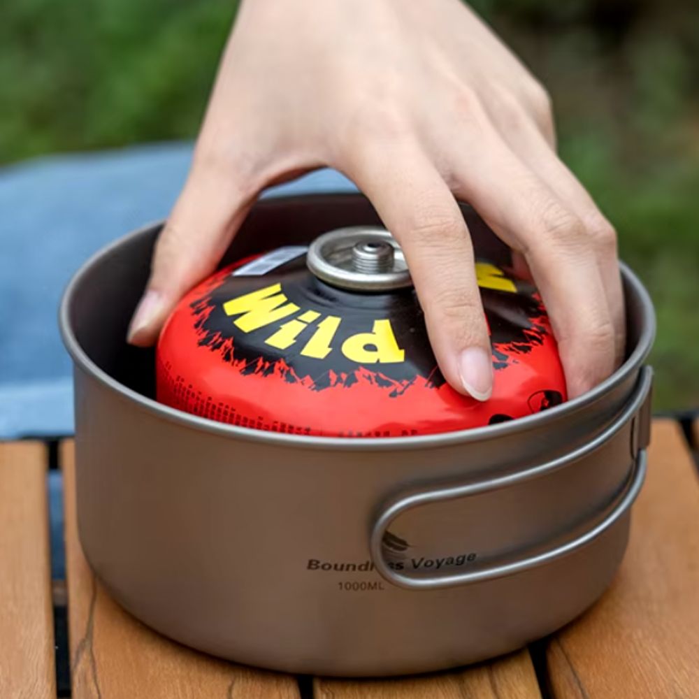 Boundless Voyage Titanium Cooking Set 1200ml Pot and 500ml pan gas inside