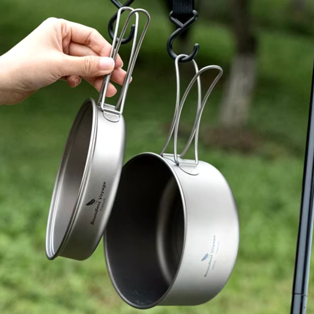 Boundless Voyage Titanium Cooking Set 1200ml Pot and 500ml Pan Hanging