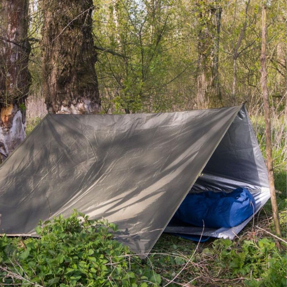 Bushmen 2×3m Thermo Tarp (Olive) in woods