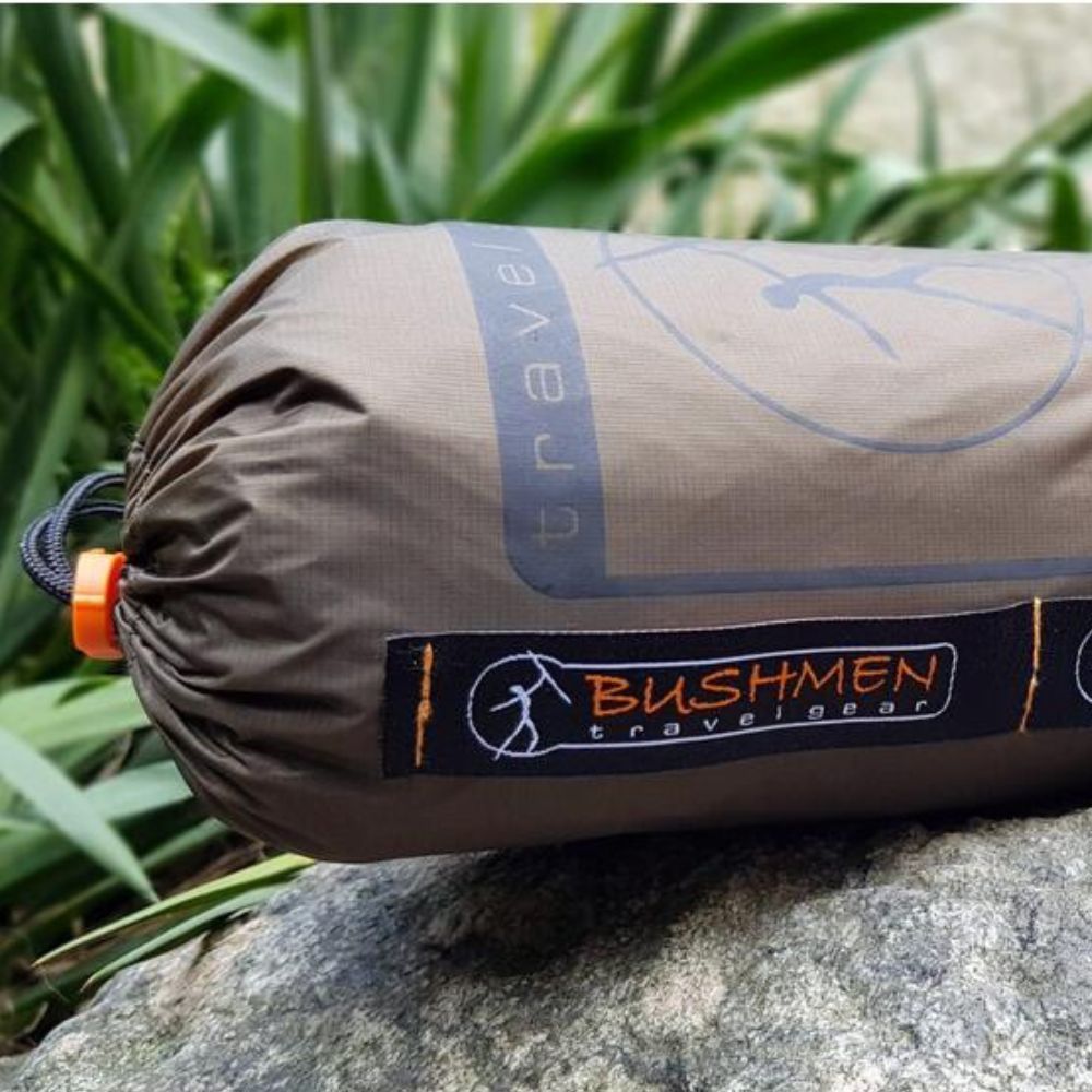 Bushmen 2×3m Ultralight Tarp (Dark Olive) in bag