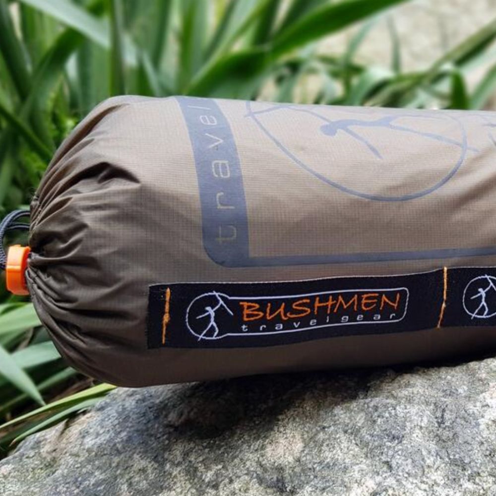 Bushmen 3×3m Ultralight Tarp (Dark Olive) in bag