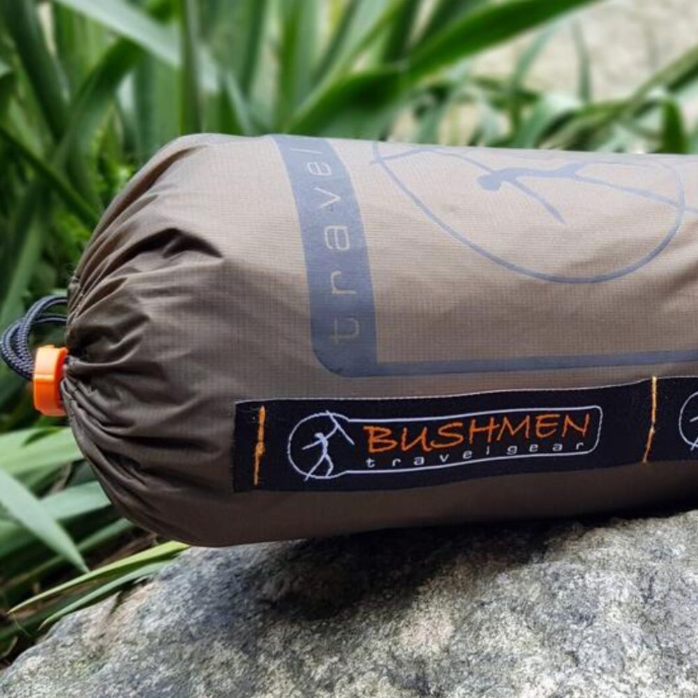 Bushmen 4×3m Ultralight Tarp (Dark Olive) in bag