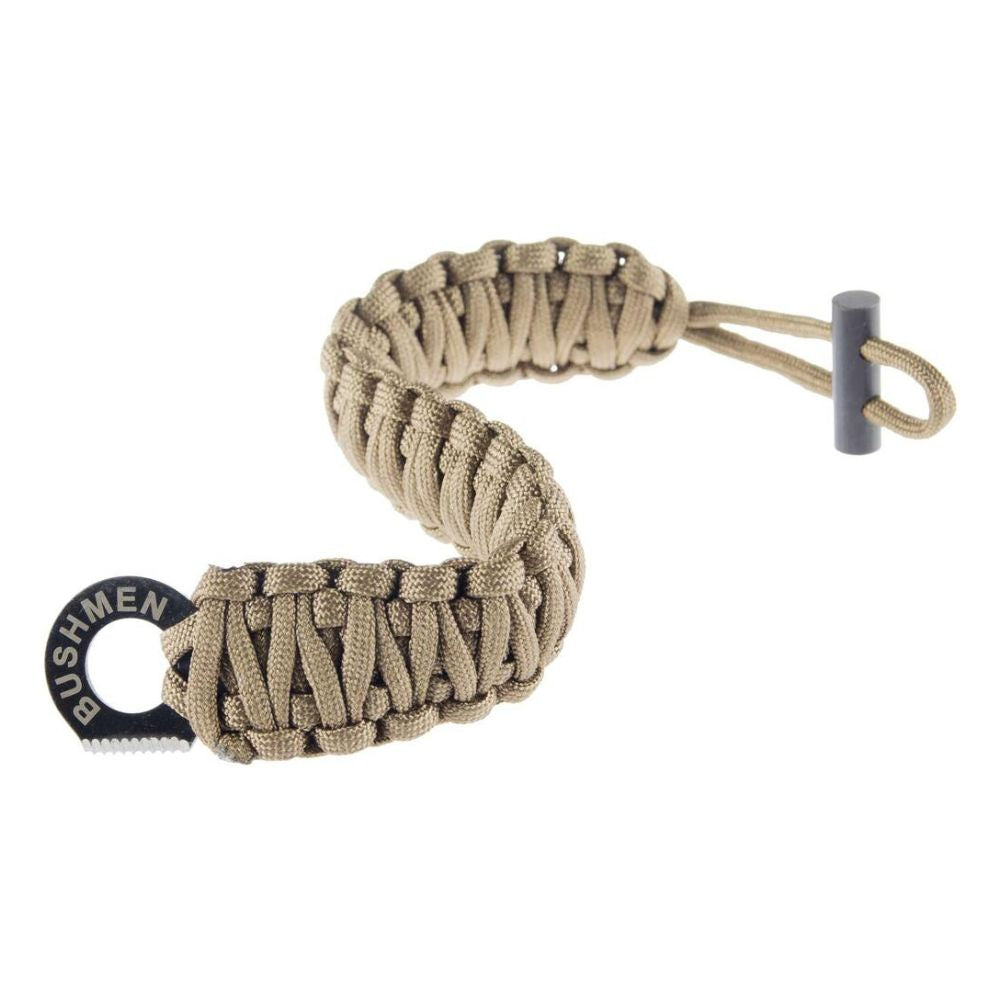 Bushmen Survival Bracelet 6m Coyote stock image rolled out