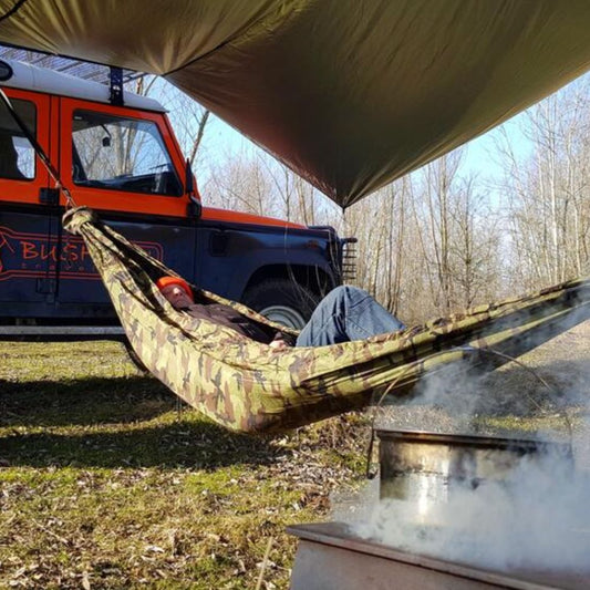 Bushmen ZEN Hammock (Camo) under tarp