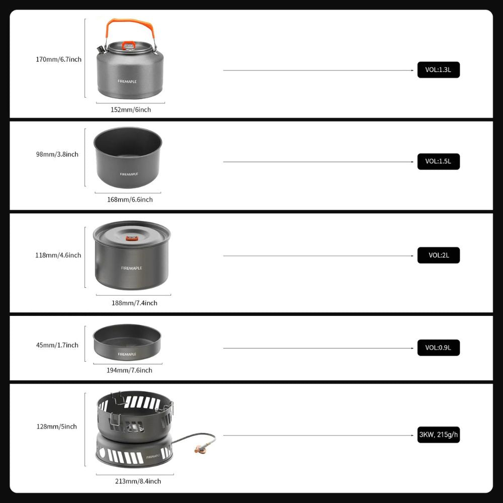 Firemaple Cooking Kit with Gas Burner specification