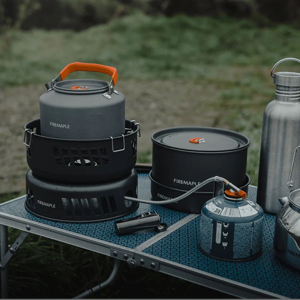 Firemaple Cooking Kit with Gas Burner on camping table