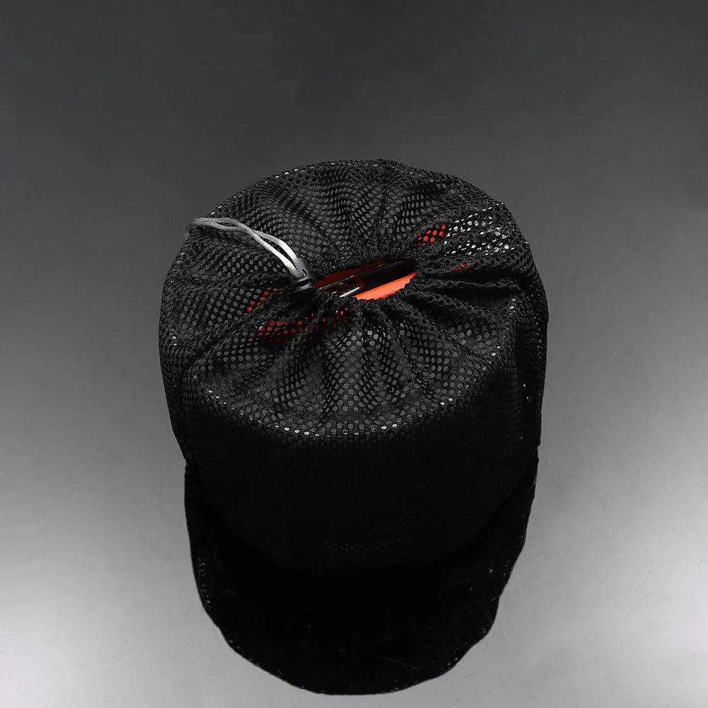 Black drawstring bag on a gray background