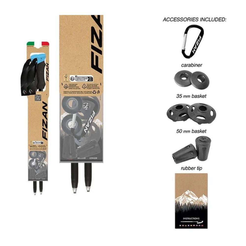 Fizan Compact 4 Trekking Poles (Blue/Pair) accessories included