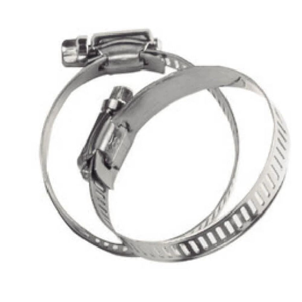 Metal hose clamp on a white background