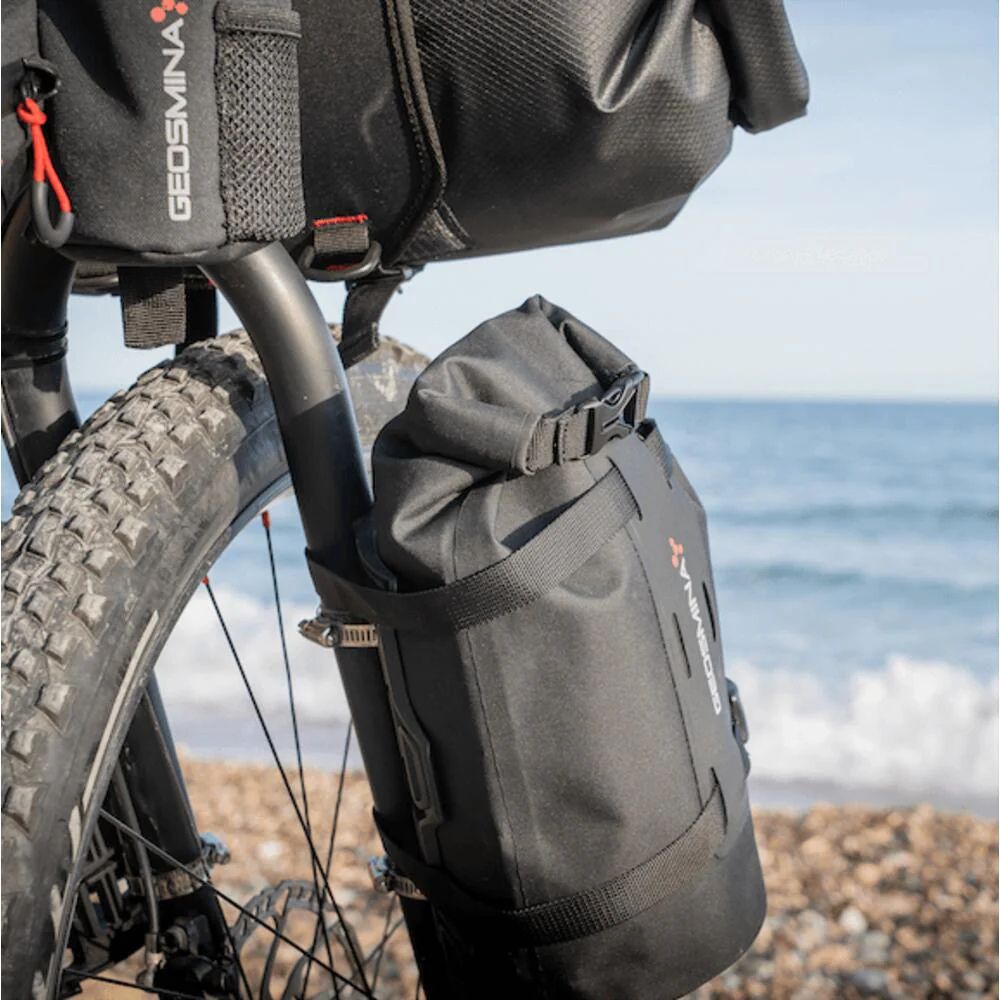 Geosmina Cargo Bag and Cage on bike wheel