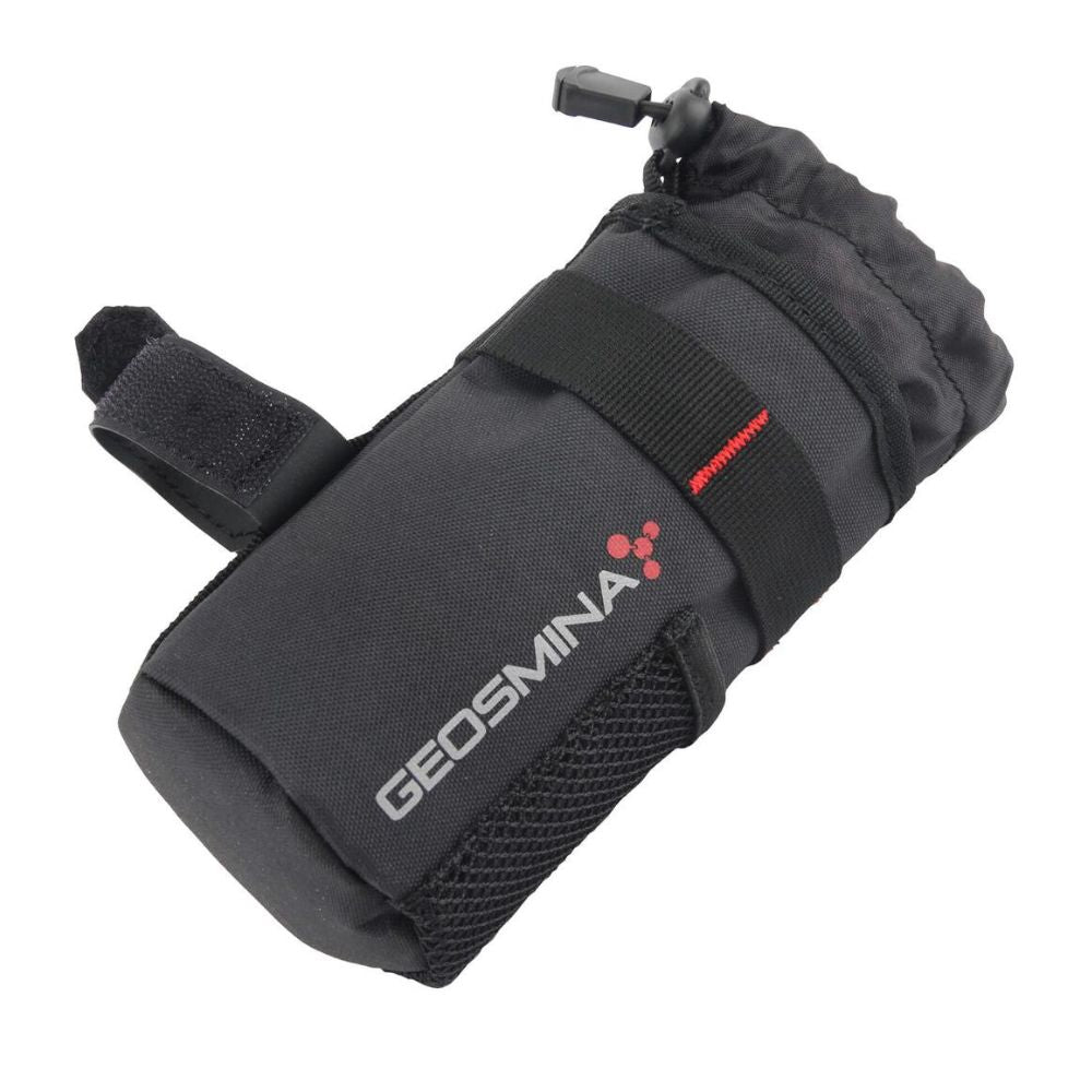 Black cycling bag with 'Geosmina' branding on a white background