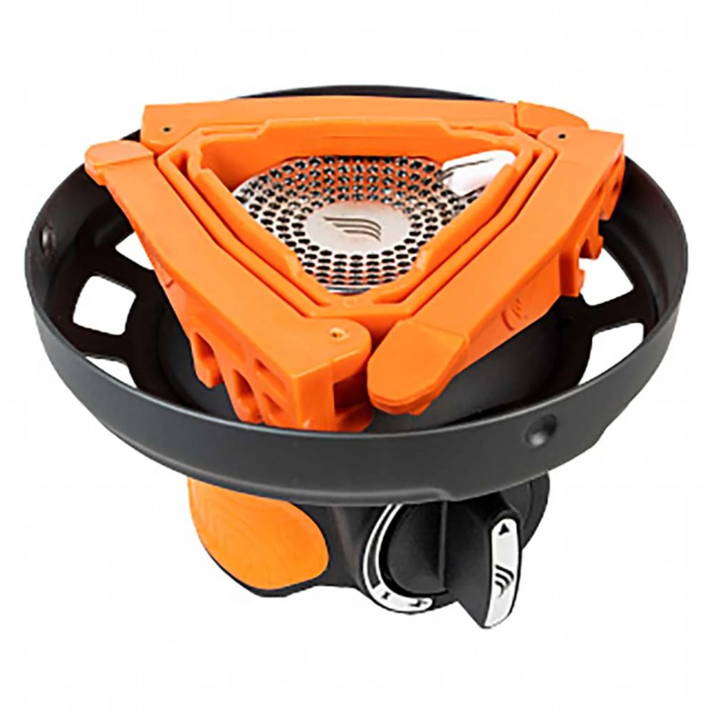 Orange and black camping stove on a white background