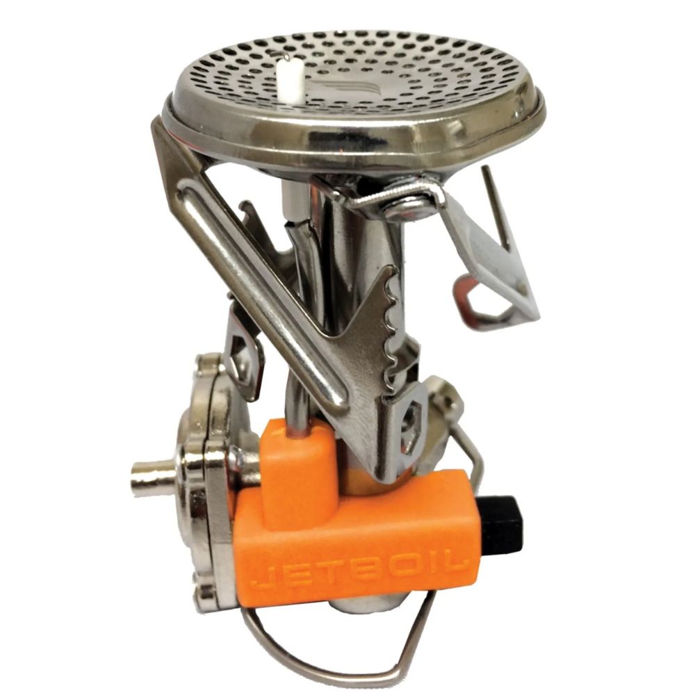 Camping stove with orange valve on a white background