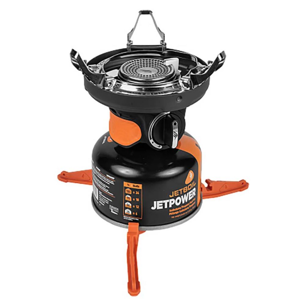 Jetboil stove with orange and black design on a white background