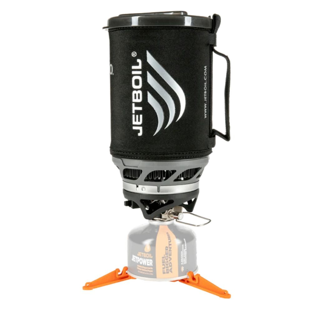 Jetboil cooking system with black carrying case on a white background