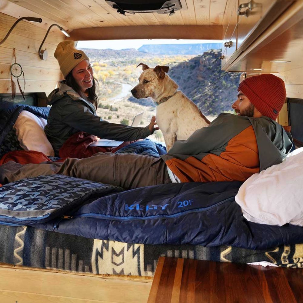 Kelty Tru.Comfort Doublewide 20 Degrees Sleeping Bag (Pageant Blue) in campervan
