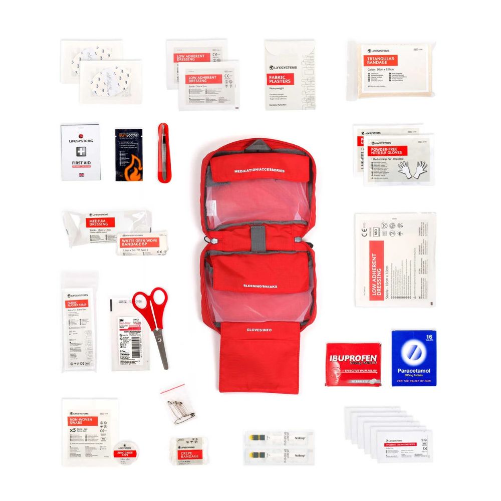Lifesystems Explorer First Aid Kit with various components on a white background