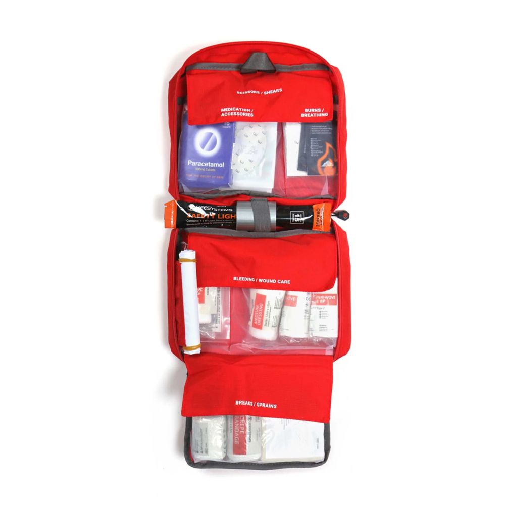 Lifesystems Mountain Leader First Aid Kit with various supplies on a white background