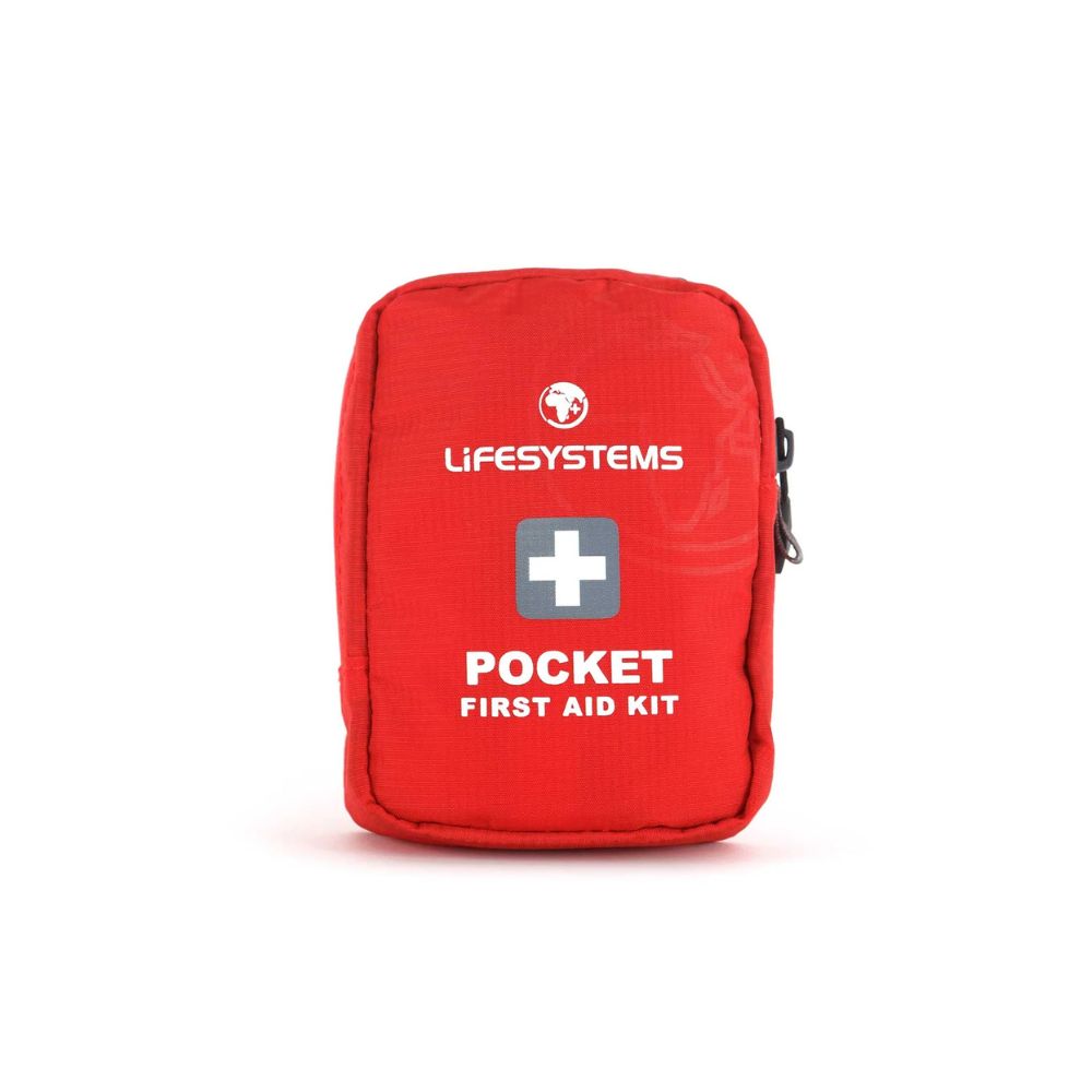Red first aid kit with 'Lifesystems' branding on a white background