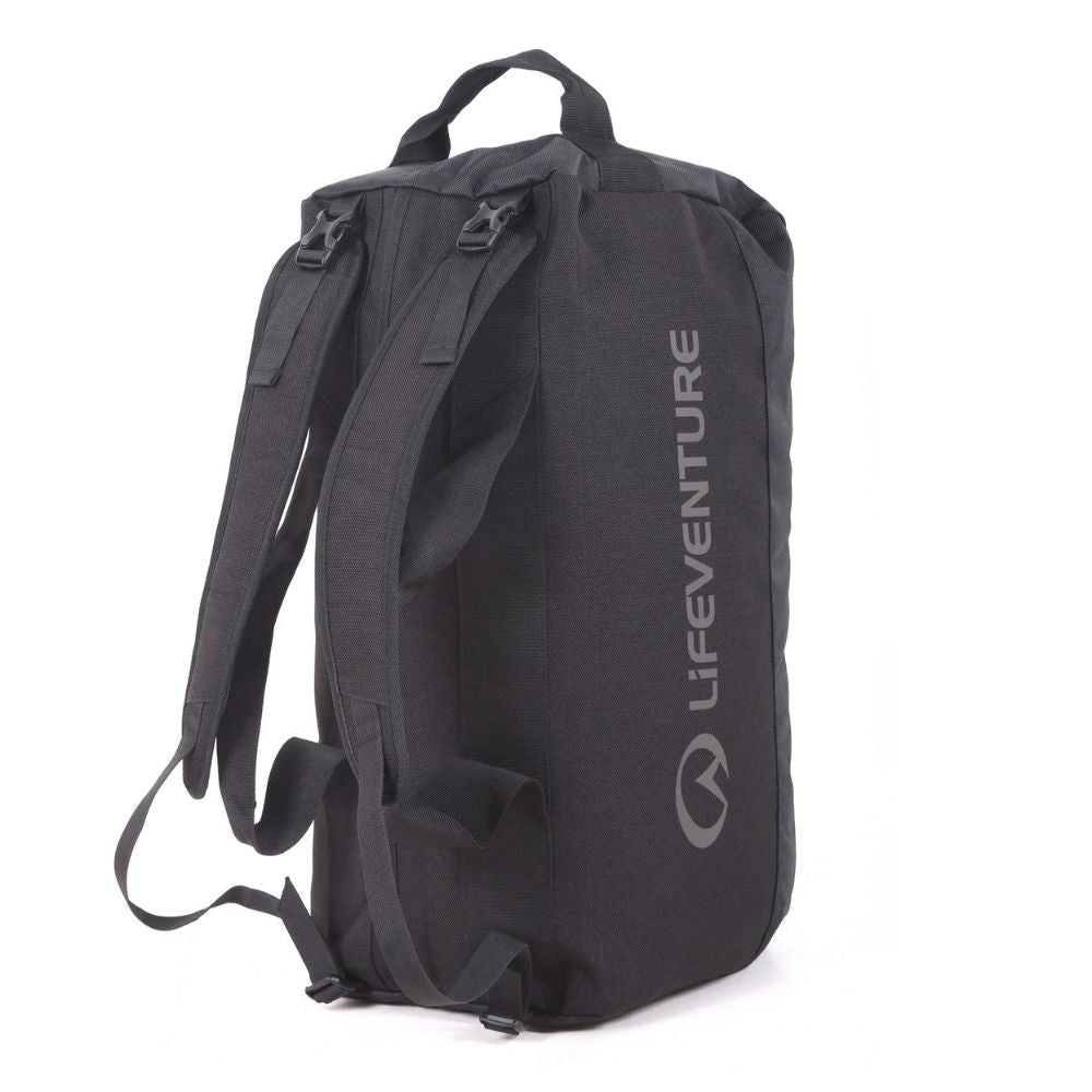Black backpack with Lifeventure logo on a white background