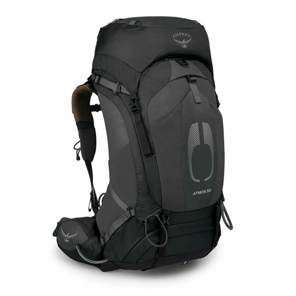 Black Osprey hiking backpack on a white background