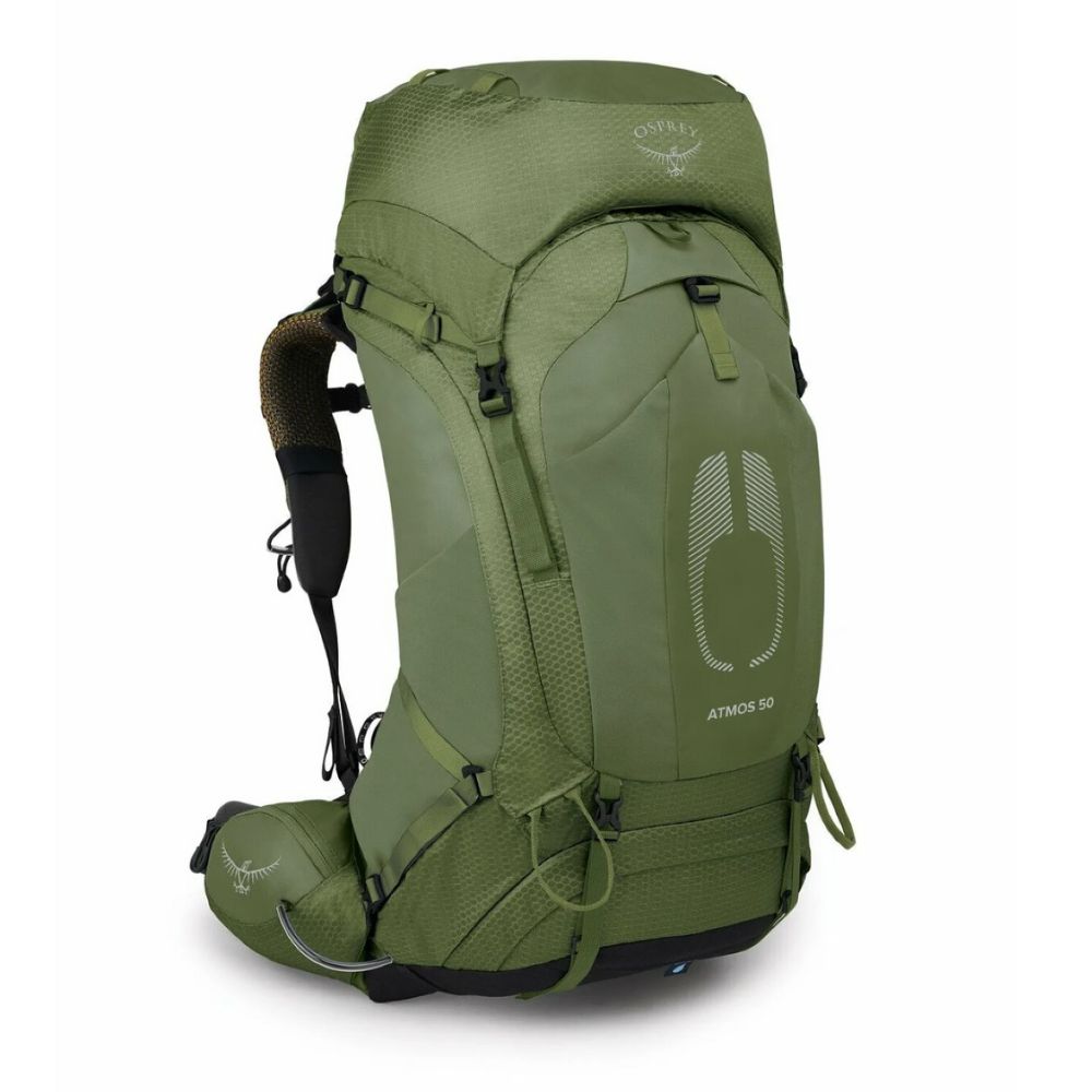 Green Osprey hiking backpack on a white background