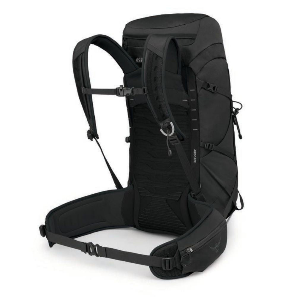 Black hiking backpack on a white background