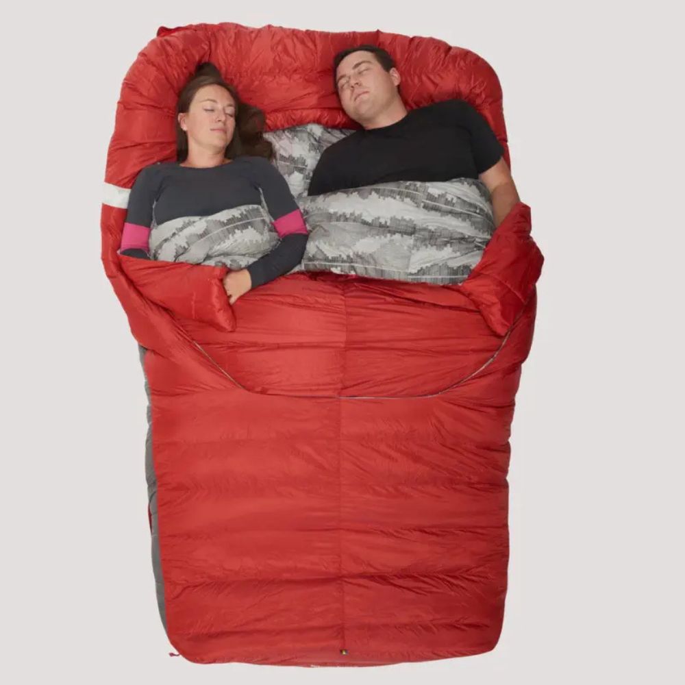 Sierra Designs Backcountry Bed 20 Degree Duo Sleeping Bag with people inside