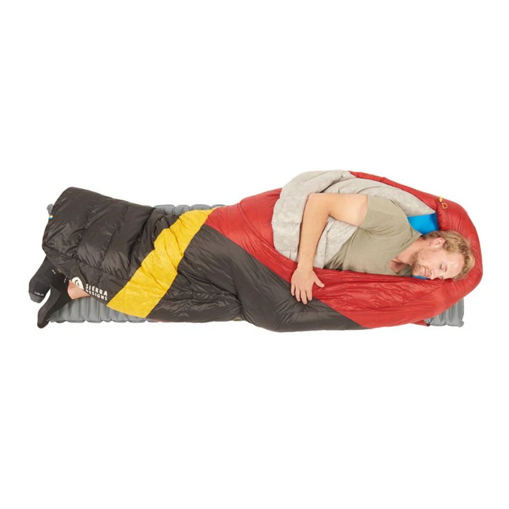 Sierra Designs Cloud 800 20 Degree Down Sleeping Bag (Regular/Long) open with person