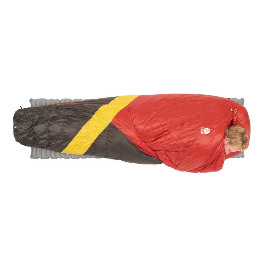 Sierra Designs Cloud 800 20 Degree Down Sleeping Bag (Regular/Long) closed with person