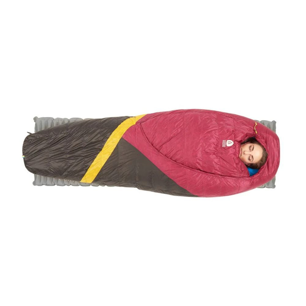 Sierra Designs Cloud 800 20 Degree Down Womens Sleeping Bag with person sleeping