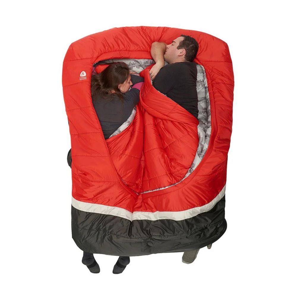 Sierra Designs Frontcountry Bed 20 Degree Sleeping Bag Queen people inside