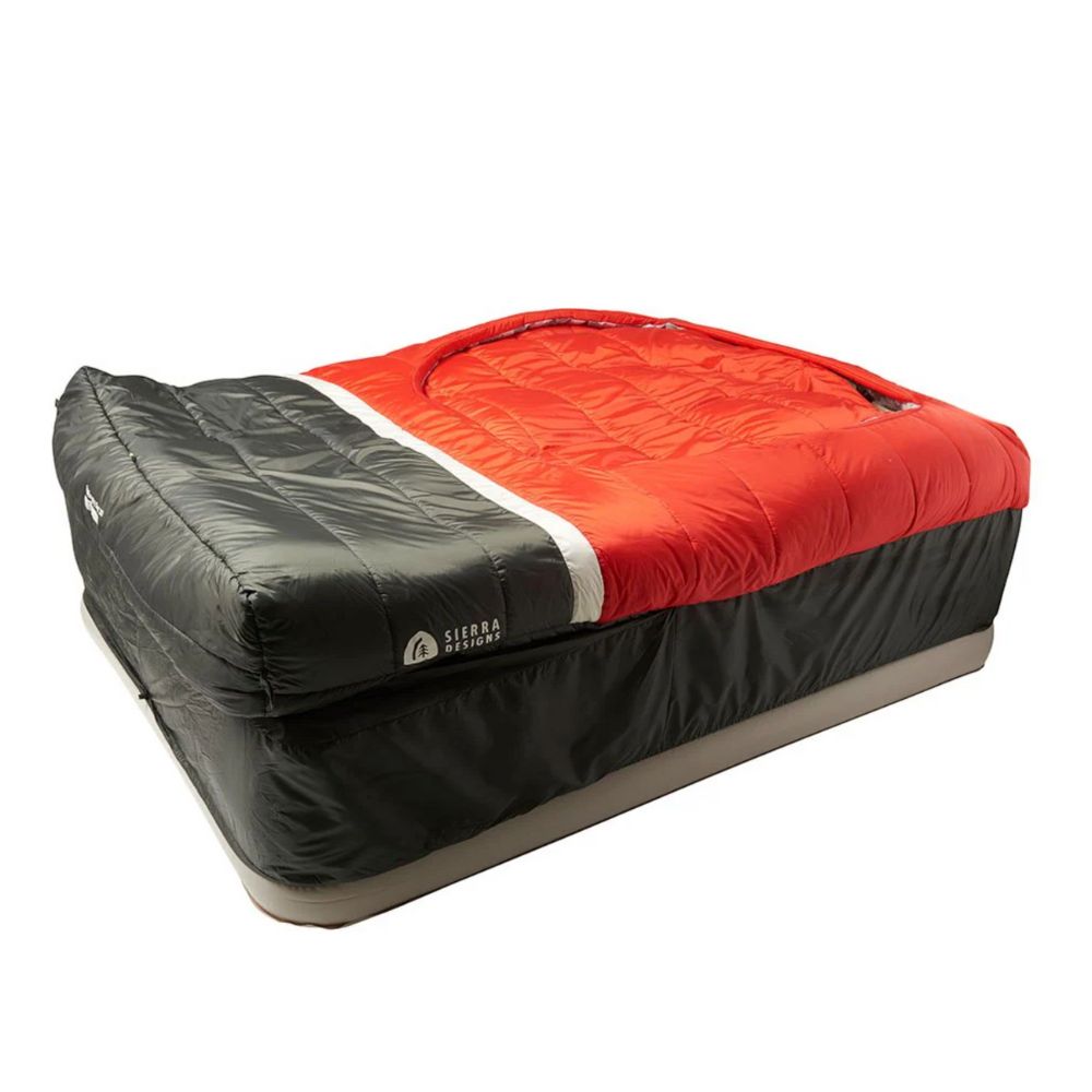 Sierra Designs Frontcountry Bed 20 Degree Sleeping Bag Queen on inflatable mattress