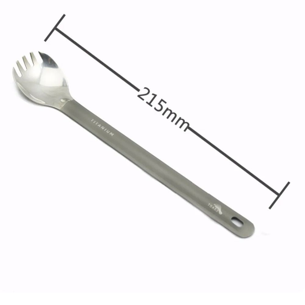 TOAKS Ultralight Titanium Long Handle Spoon/Spork with Polished Bowl (215mm) dimensions