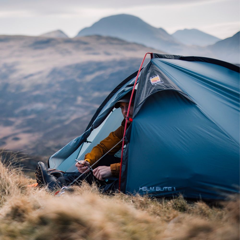 Wild Country Helm Elite 1 Tent with man inside