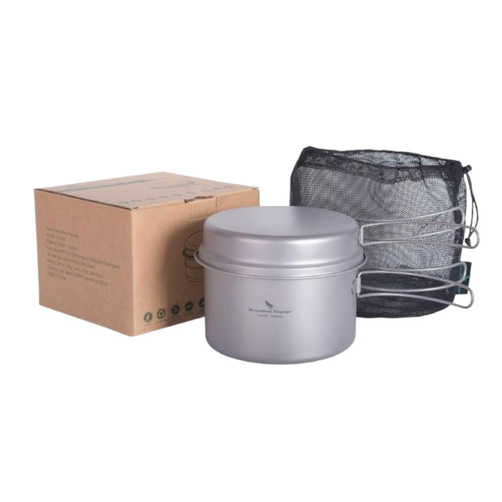 Boundless Voyage Titanium Cooking Set 1200ml Pot and 500ml Pan boxed