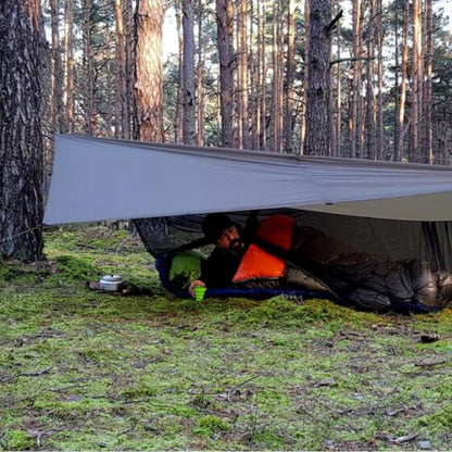 Bushmen 2×3m Ultralight Tarp (Dark Olive) in woods