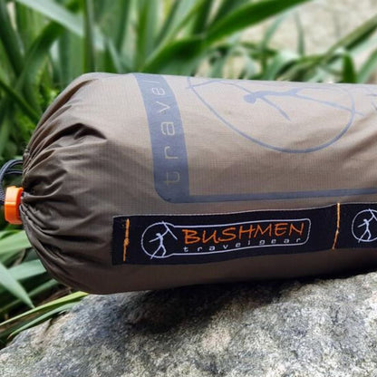 Bushmen 3×3m Ultralight Tarp (Dark Olive) in bag