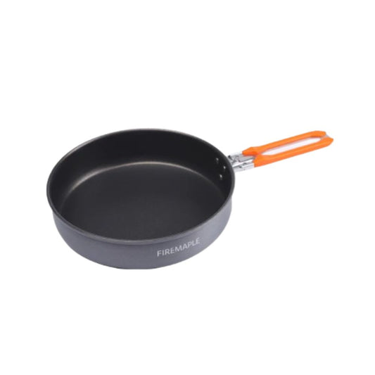 Cooking pan with orange handle on a white background