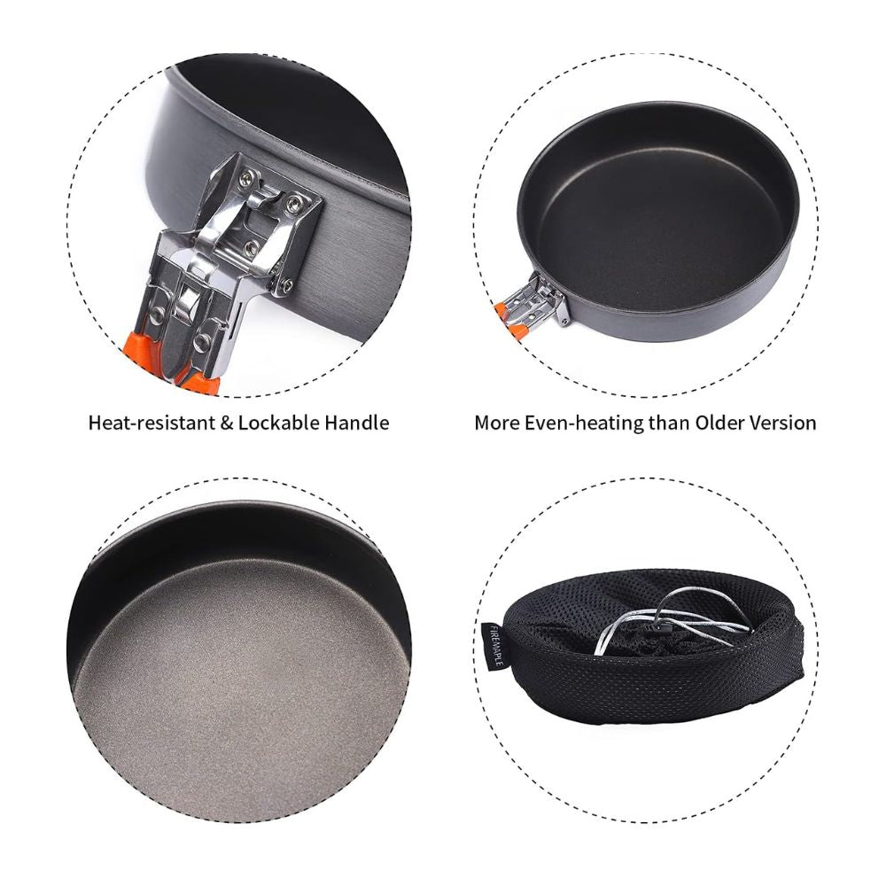 Cookware set with features highlighted on a white background