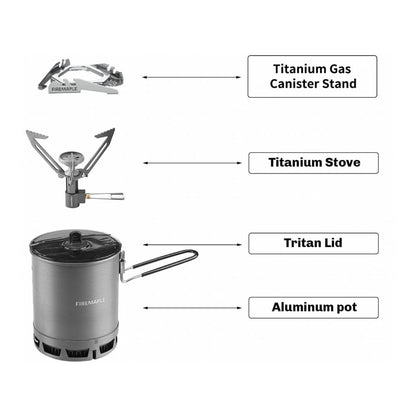Firemaple Petrel Ultralight Cooking System with Hornet II Titanium Stove whats included