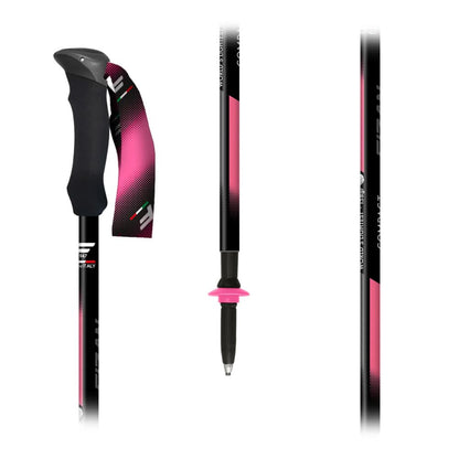 Black and pink ski poles on a white background