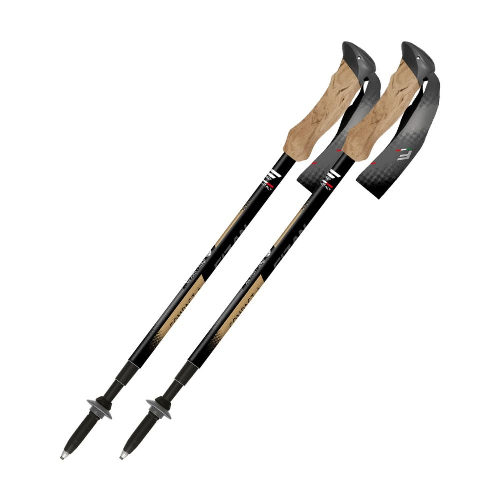 Two hiking poles with cork grips on a white background