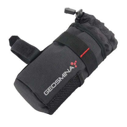 Black cycling bag with 'Geosmina' branding on a white background