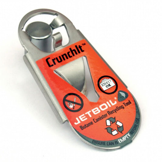Jetboil Crunchlt butane canister recycling tool on a white background