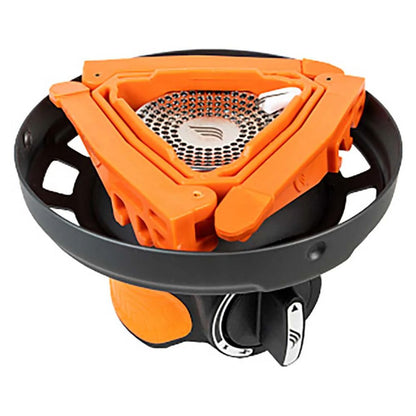 Orange and black camping stove on a white background