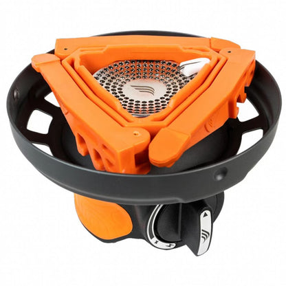 Orange and black camping stove on a white background