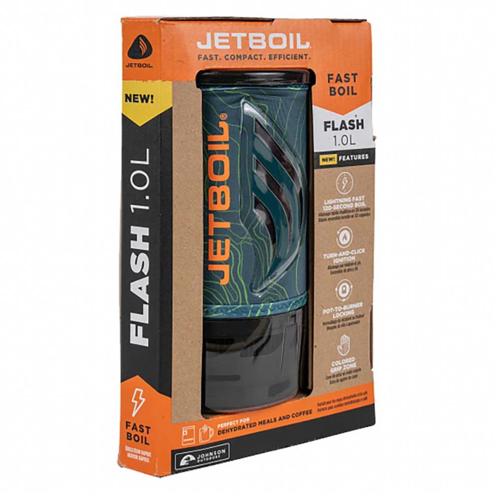 Jetboil Flash 1.0L camping stove packaging on a white background