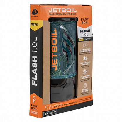 Jetboil Flash 1.0L camping stove packaging on a white background