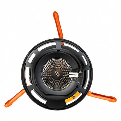 Black and orange camping stove on a white background